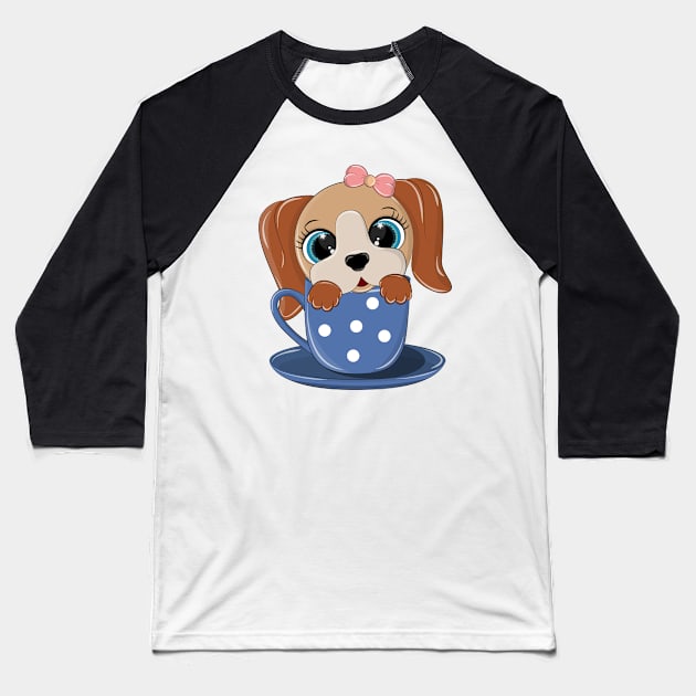 Cute puppy sitting in a glass Baseball T-Shirt by Eduard Litvinov